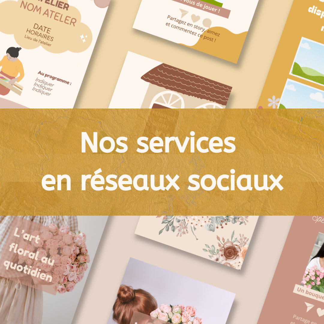 Visuels Canva prêts à télécharger, conseils en communication, découvrez tous nos services.