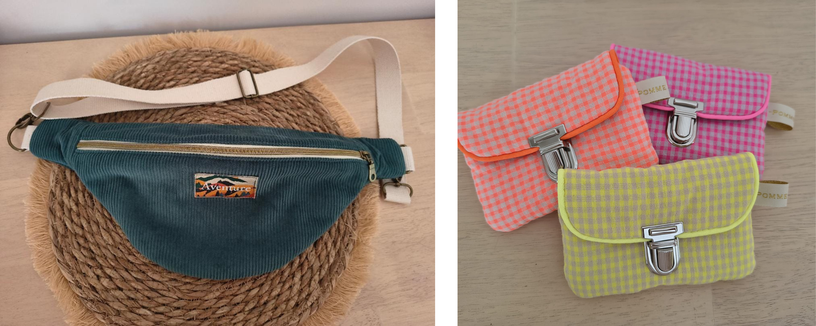 Sacs bananes et pochettes multi couleurs par Pomme d'Adèle en Saône-et-Loire et sur sa boutique en ligne.